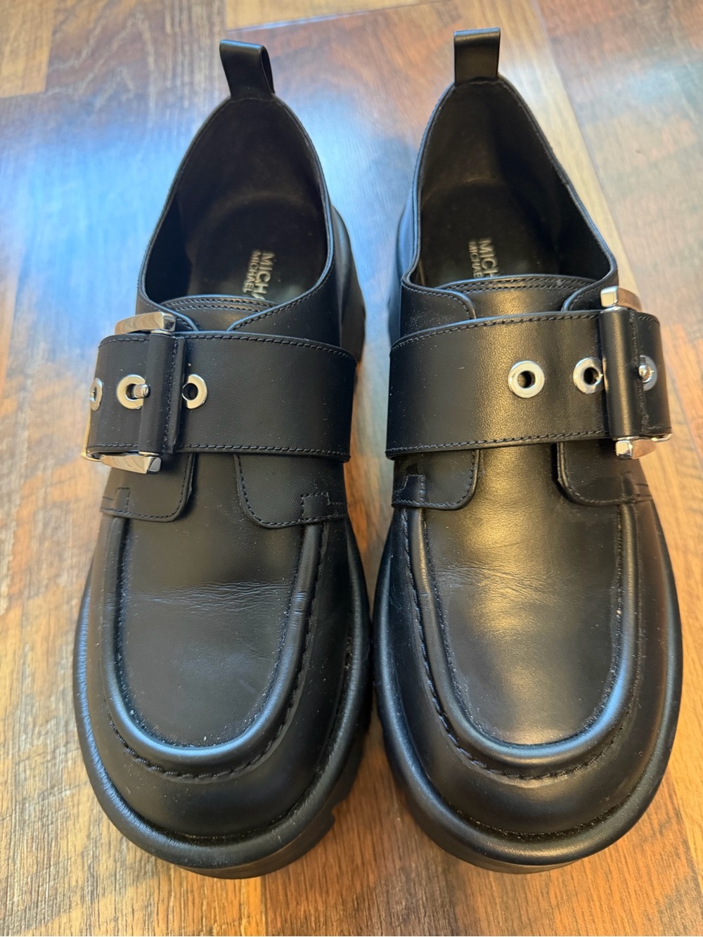 Michael Kors Black Leather Buckle Loafers for Women - Picture 1 of 5